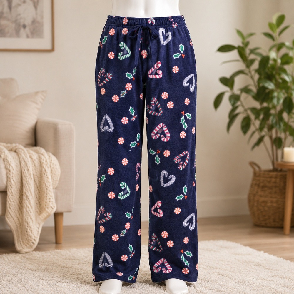 Abound Pajama Pants Womens Small Blue Fleece Candy Cane Joggers Sleepwear
